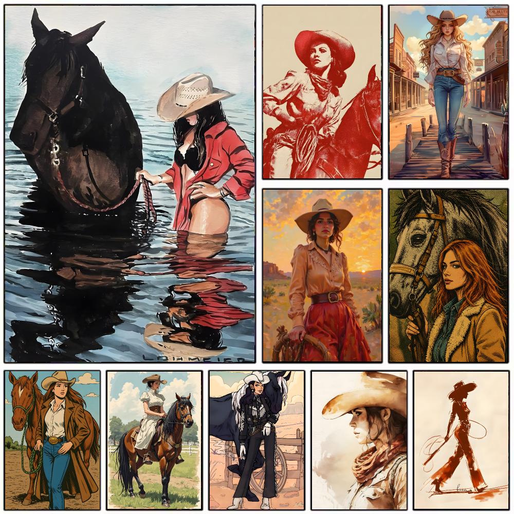Vintage Collectible Posters - โปสเตอร์ธีมคาวเกิร์ลสไตล์วินเทจ สำหรับตกแต่งบ้านสมัยใหม่ การออกแบบภายใน และคอลเลกชันงานศิลปะติดผนังร่วมสมัย