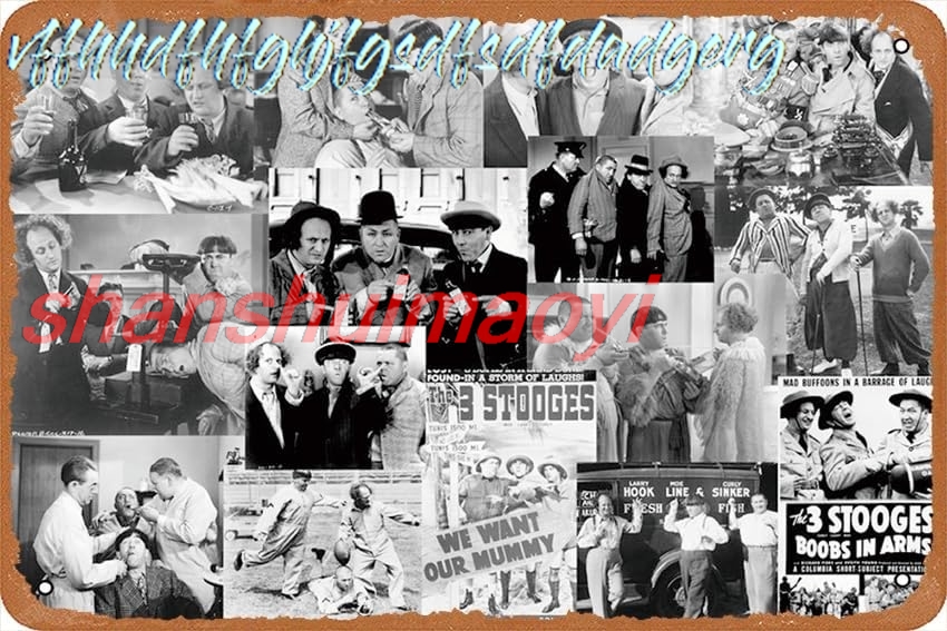 Vintage Collectible Posters - ป้ายโลหะตกแต่งผนังลาย The Three Stooges Collection ป้ายวินเทจตลกสำหรับตกแต่งร้านกาแฟ