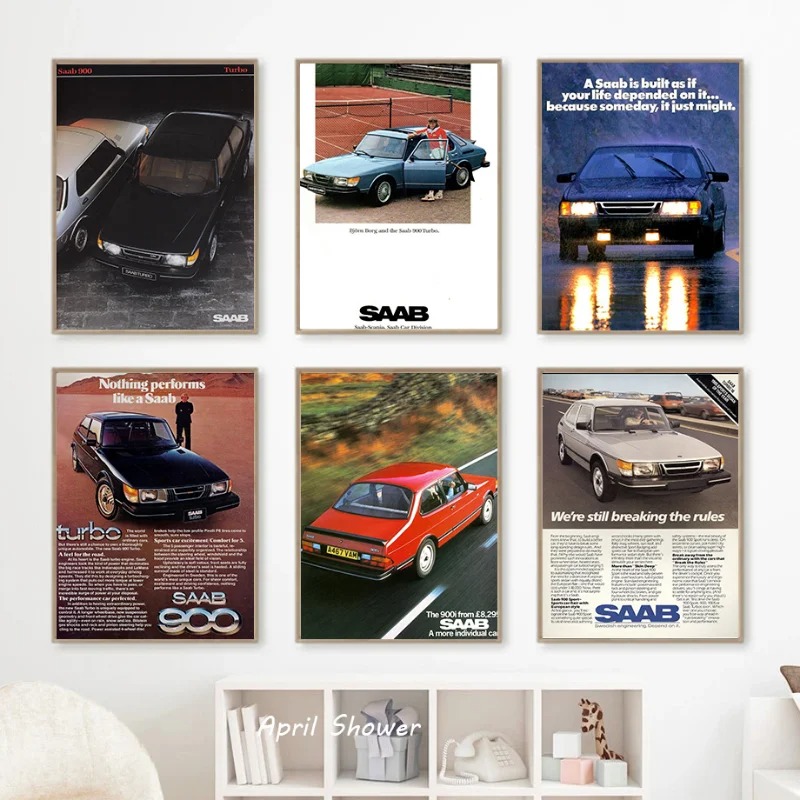 Vintage Collectible Posters - Saab 900เทอร์โบวินเทจคลาสสิกโปสเตอร์แฟชั่นรถภาพวาดและภาพพิมพ์ศิลปะบนผนังภาพ HD สำหรับห้องเด็กการตกแต่งบ้านสะสม